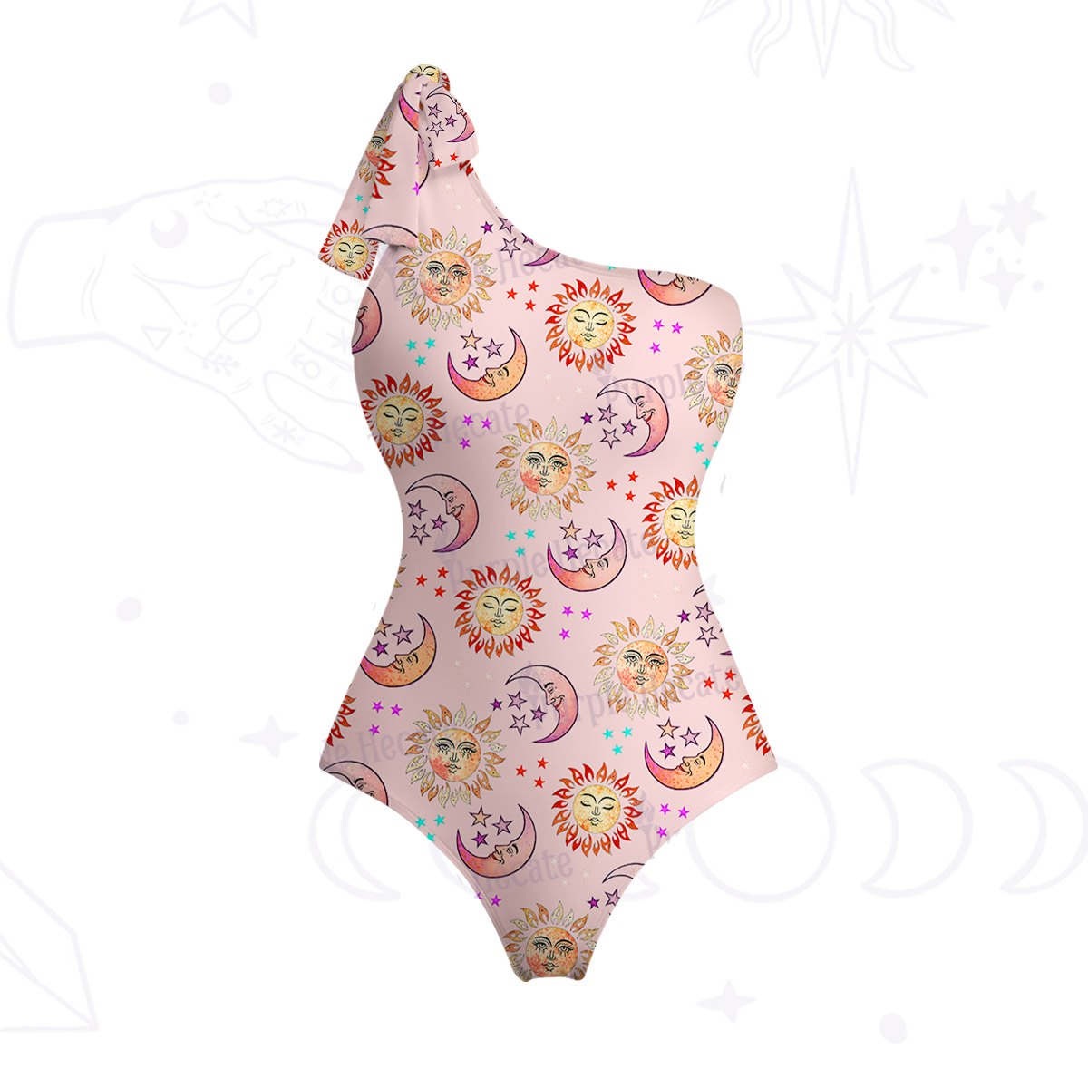 Purplehecate Dancing Suns and Lunar Dreams One-Shoulder One-Piece Swimsuit