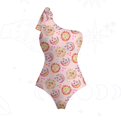 Purplehecate Dancing Suns and Lunar Dreams One-Shoulder One-Piece Swimsuit