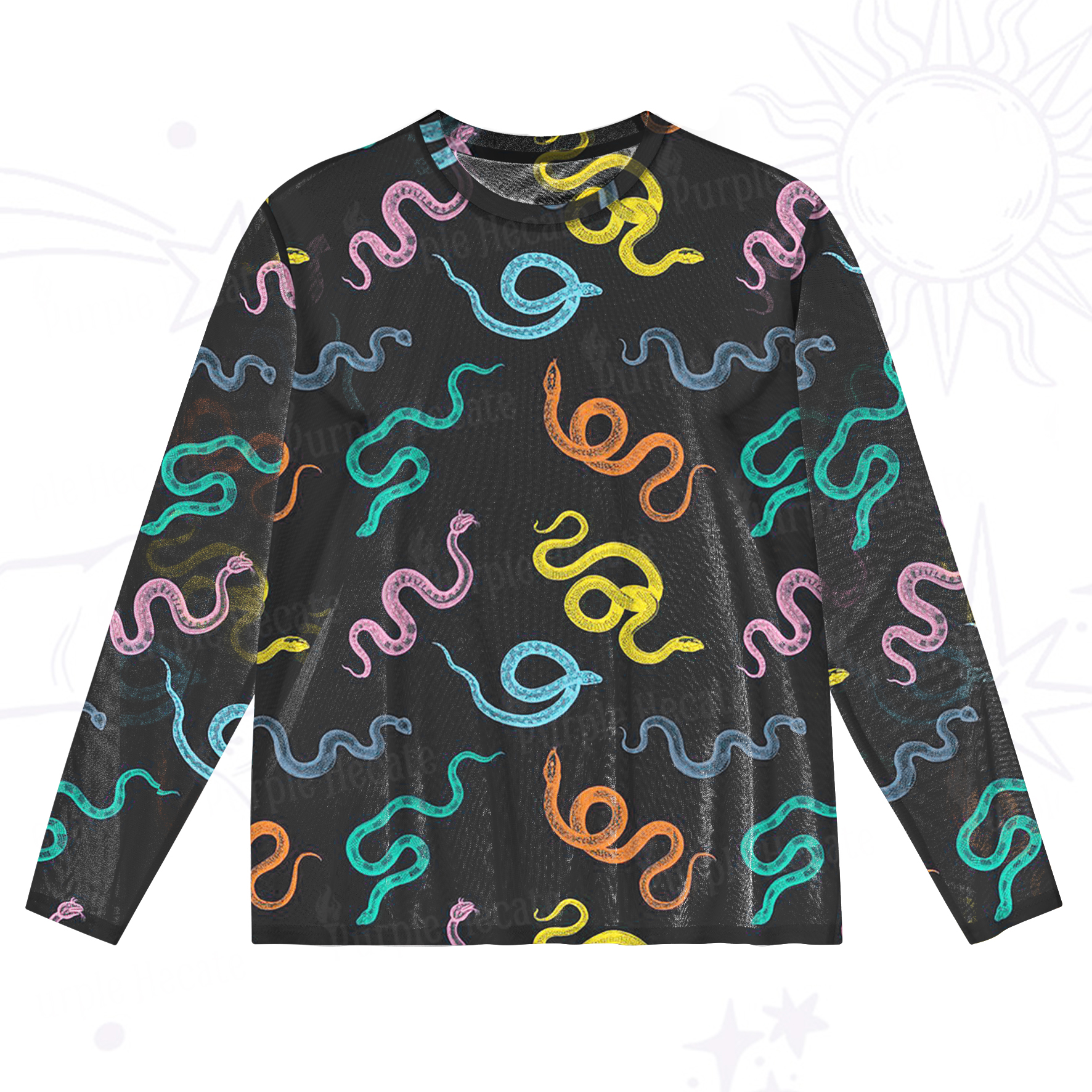Purplehecate Colorful Trippy Snake Mesh Long Sleeve Top