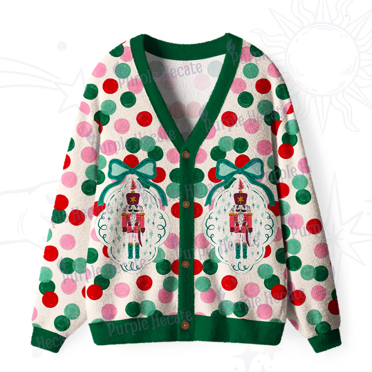 Purplehecate Candy Dot Nutcracker Christmas Ugly Cardigan Sweaters