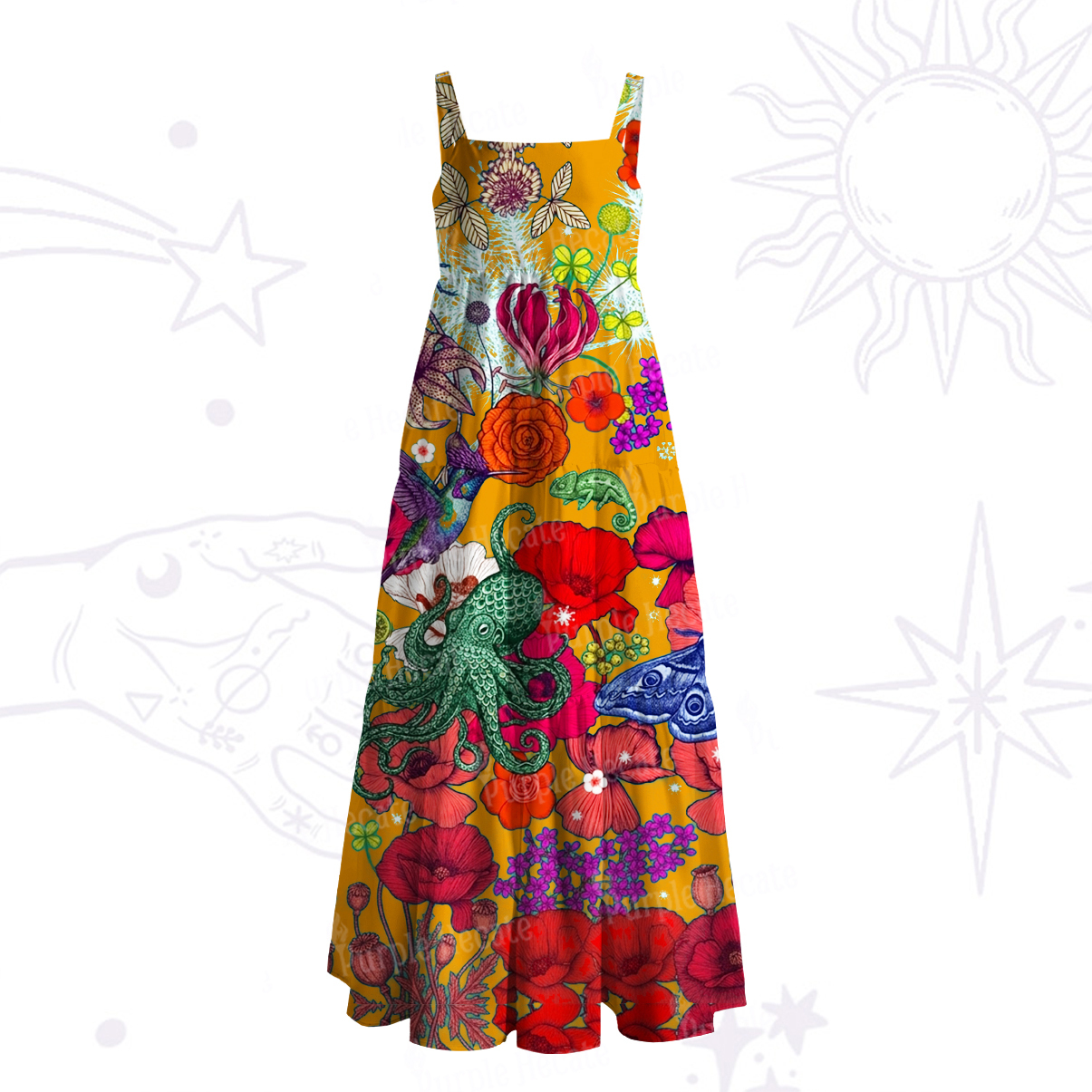 Purplehecate Enchanted Surreal Creatures Wide Straps Maxi Dress