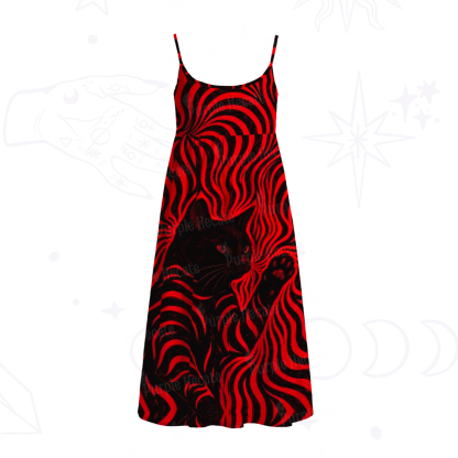 Purplehecate Psychedelic Cat Spaghetti Strap Midi Dress