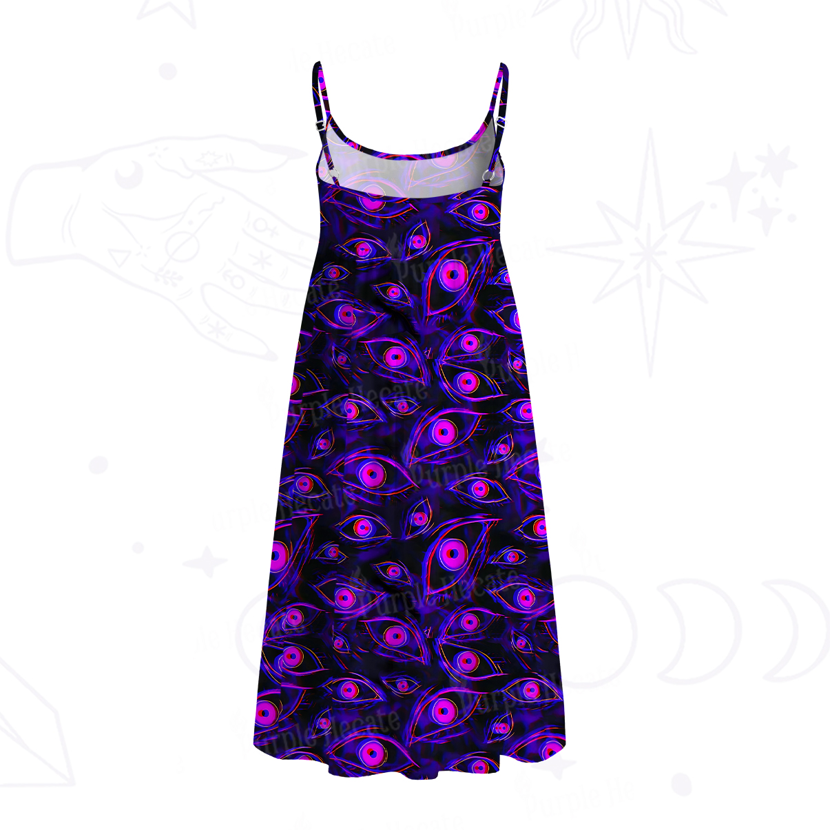 Purplehecate Psychedelic Eyes Spaghetti Strap Midi Dress