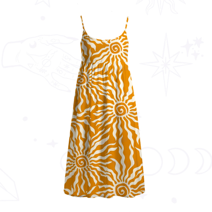 Purplehecate Solar Swirl Totem Strappy Spaghetti Strap Midi Dress