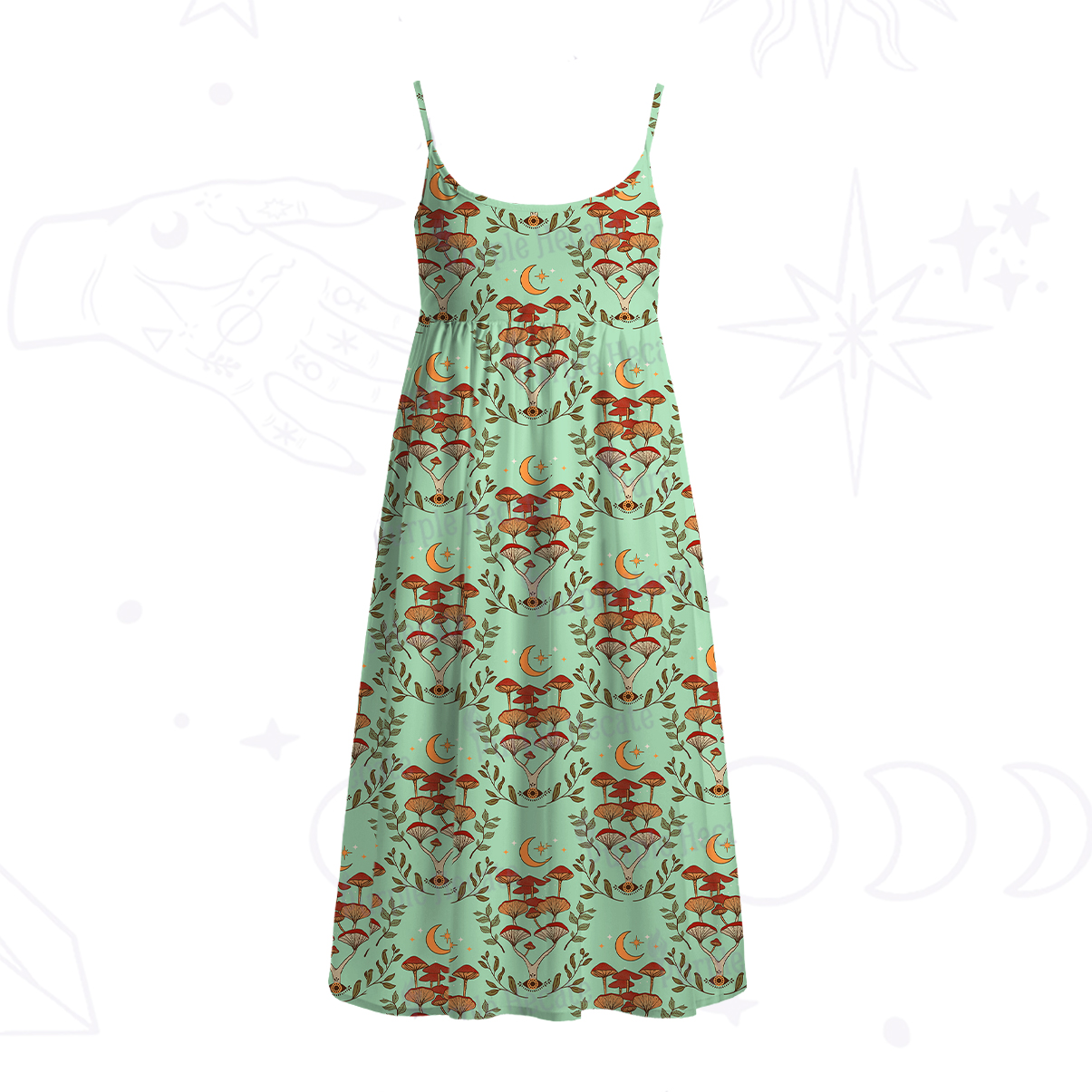 Purplehecate Psychedelic Mushrooms Spaghetti Strap Midi Dress