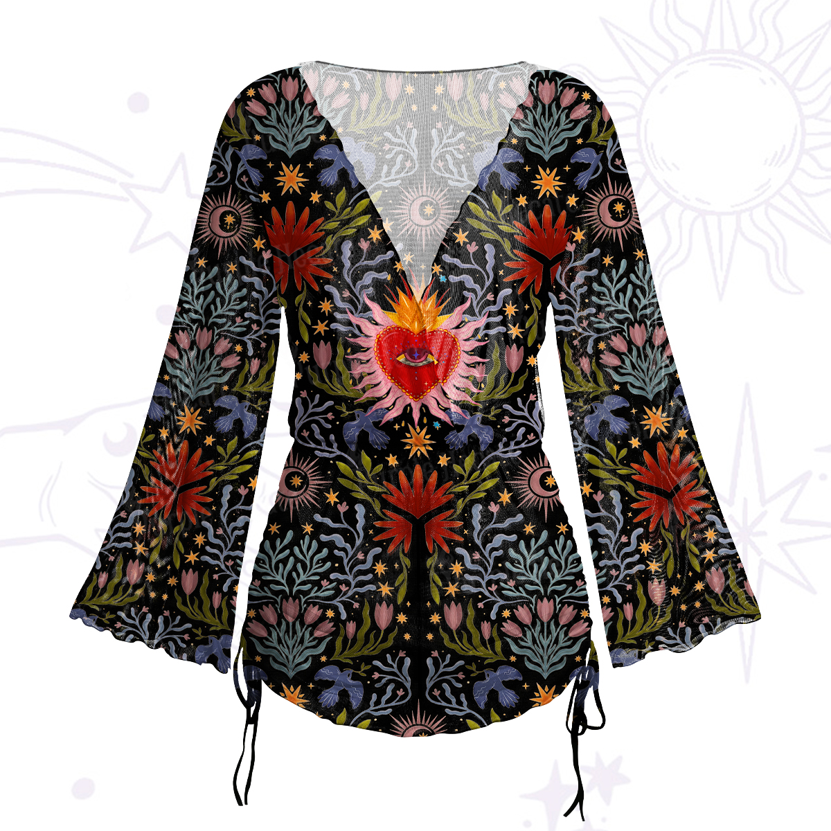 Purplehecate Sacred Flame Heart Mesh Cover Up Dress