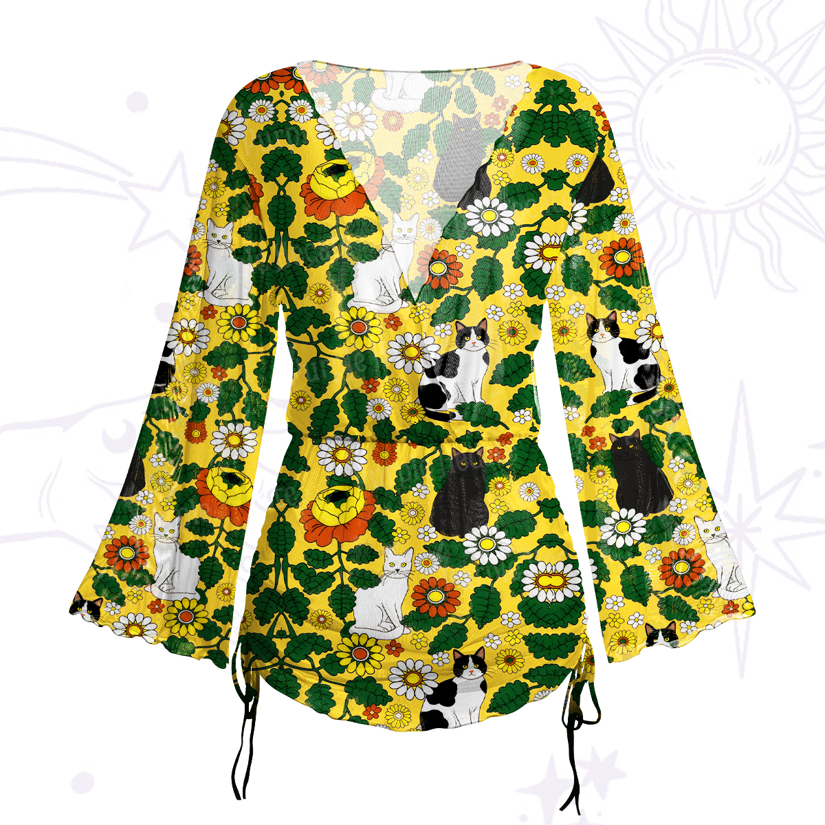 Purplehecate Daisy Cat  Garden Mesh Cover Up Dress
