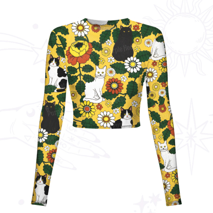Purplehecate Daisy Cat  Garden Mesh Long Sleeve Crop Top