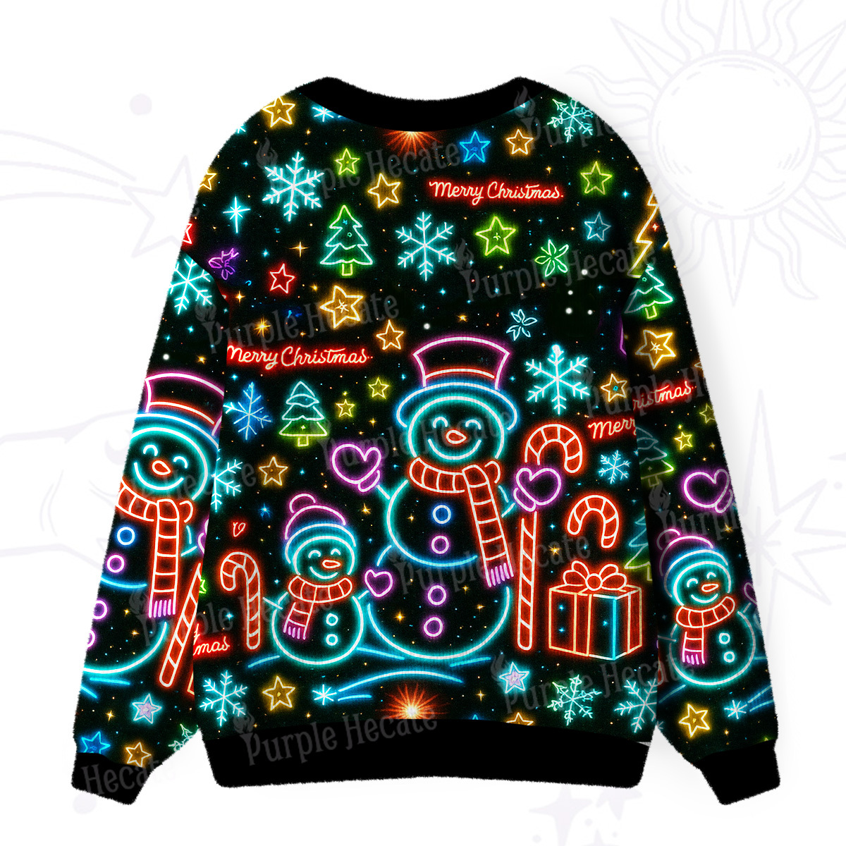Purplehecate Neon Snowman Christmas Ugly Cardigan Sweaters