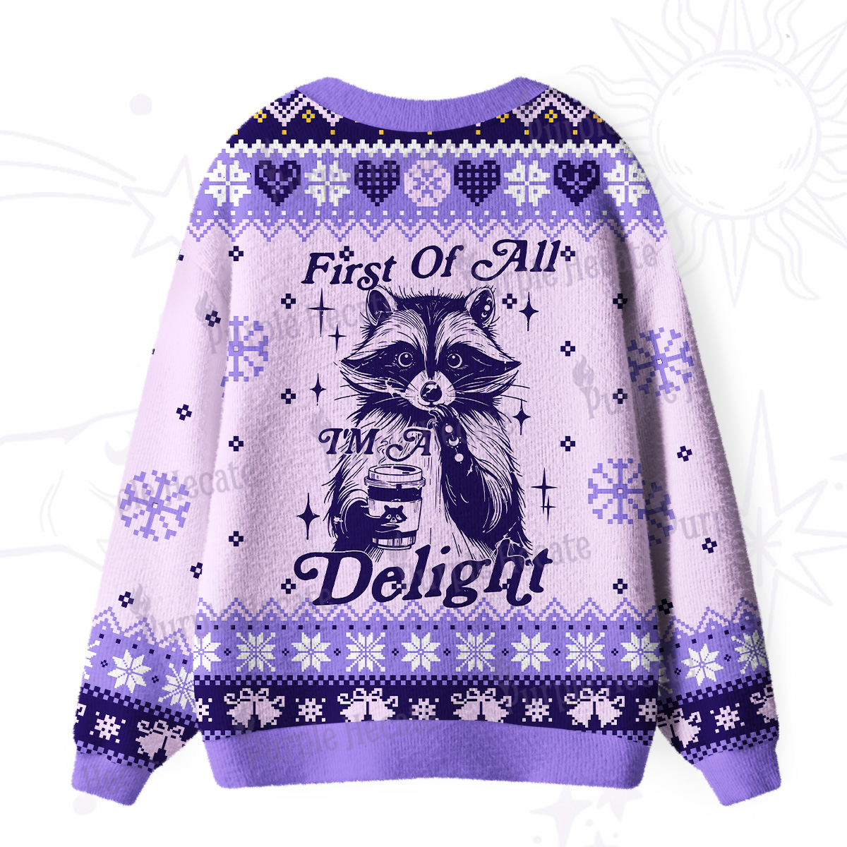 Purplehecate First Of All I'm A Delightful Funny Raccoon Ugly Cardigan Sweaters