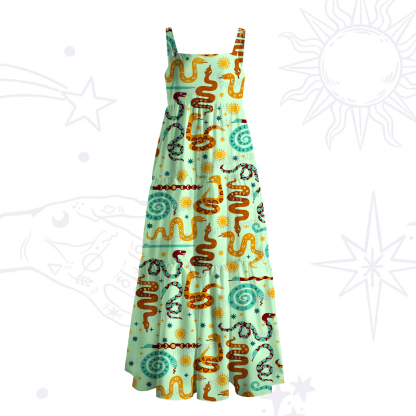 Purplehecate Mystic Sunlit Serpent Runes Wide Straps Maxi Dress