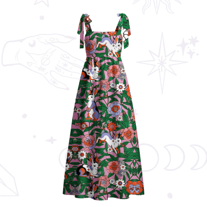 Purplehecate Mystic Blossom Bunny Garden Tie Shoulder Maxi Dress