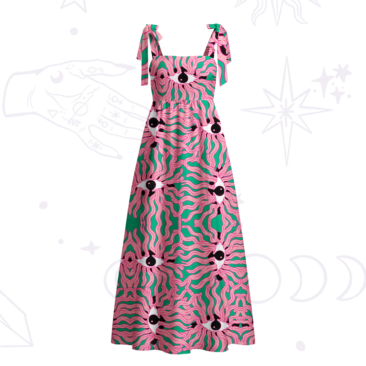 Purplehecate Psychedelic Wave Eyes Tie Shoulder Maxi Dress