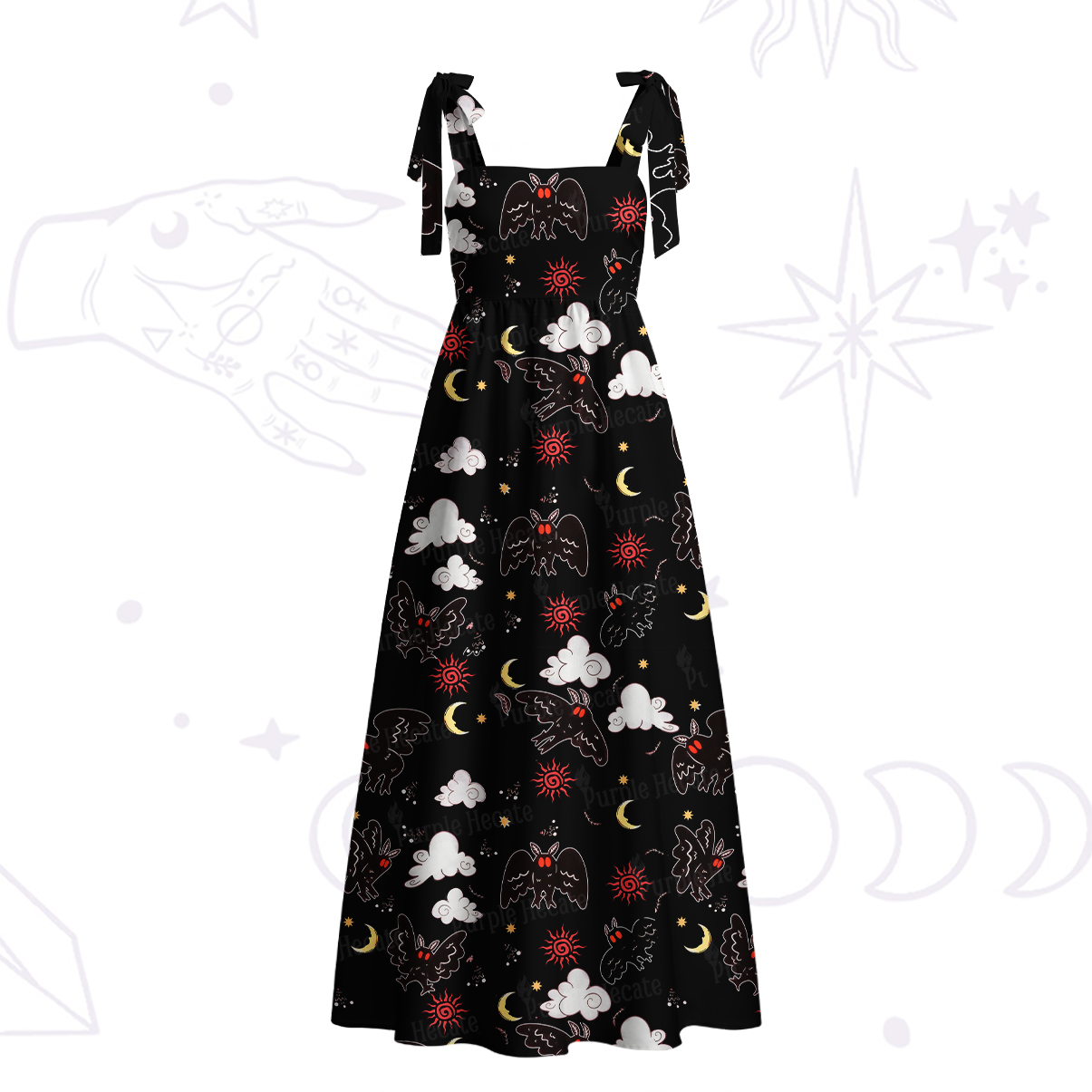 Purplehecate Cryptid Mothman Tie Shoulder Maxi Dress