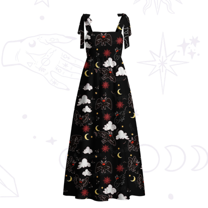 Purplehecate Cryptid Mothman Tie Shoulder Maxi Dress
