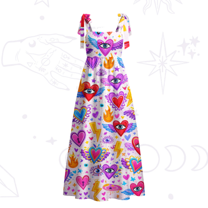Purplehecate Mystic Heart Eye Wings Tie Shoulder Maxi Dress