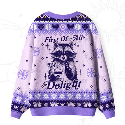 Purplehecate First Of All I'm A Delightful Funny Raccoon Ugly Cardigan Sweaters