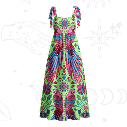 Purplehecate Tropical Parrot Garden Tie Shoulder Maxi Dress