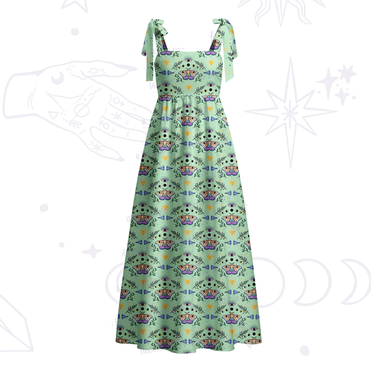 Purplehecate Luna Moth Witch Tie Shoulder Maxi Dress