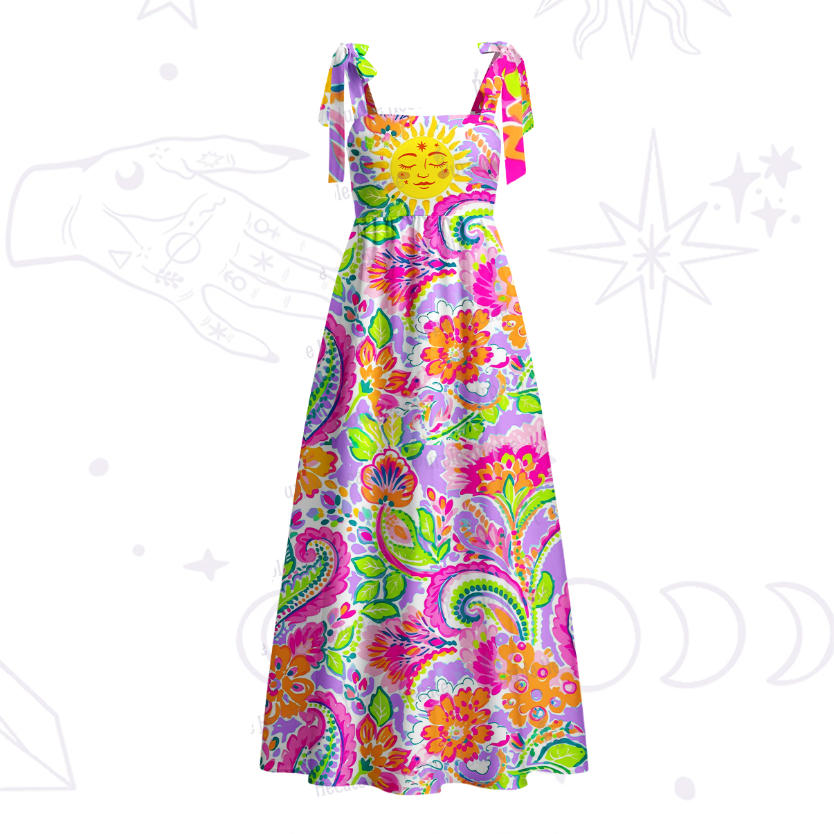 Purplehecate Sun Bloom Fiesta Tie Shoulder Maxi Dress