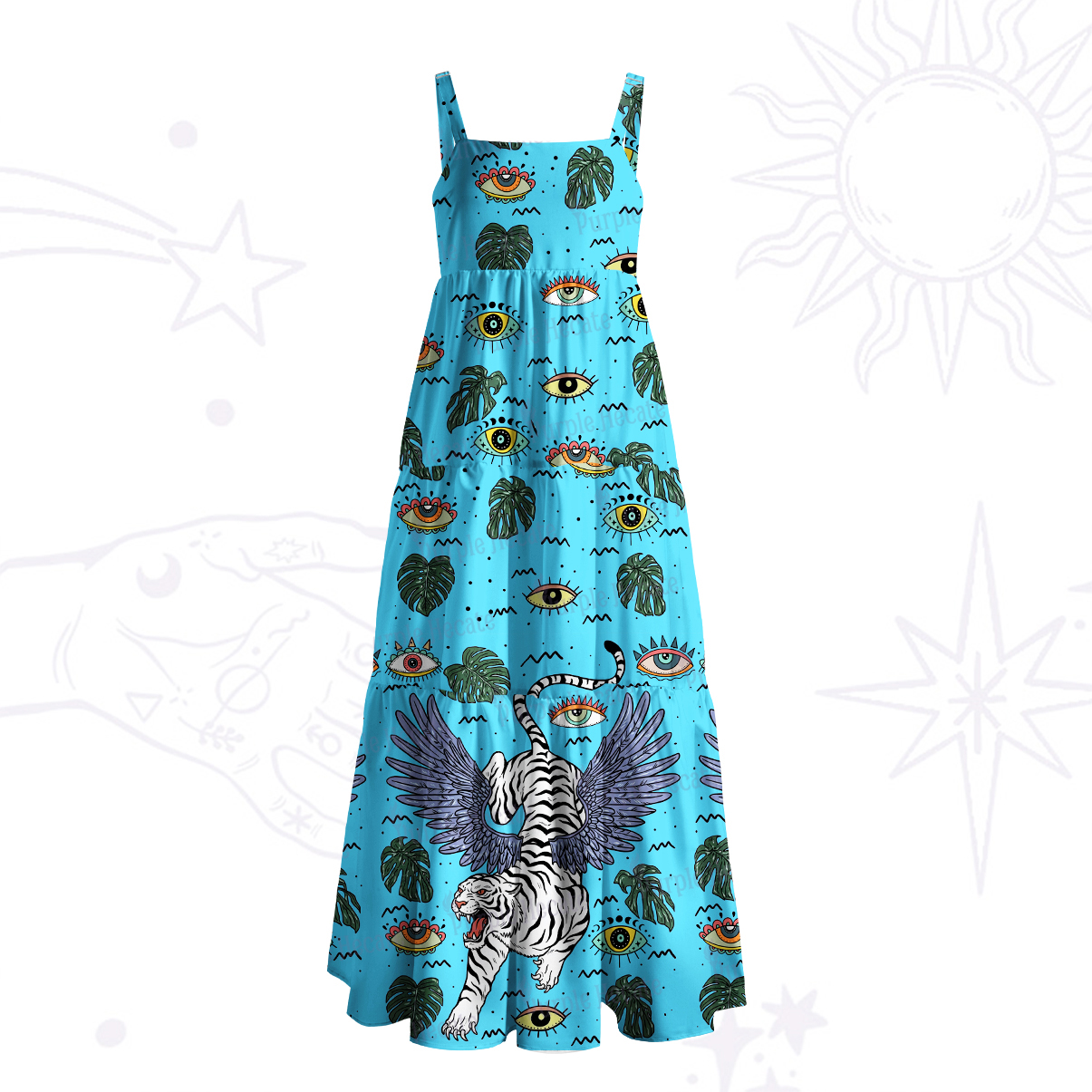 Purplehecate Mystic Jungle Tiger Wide Straps Maxi Dress