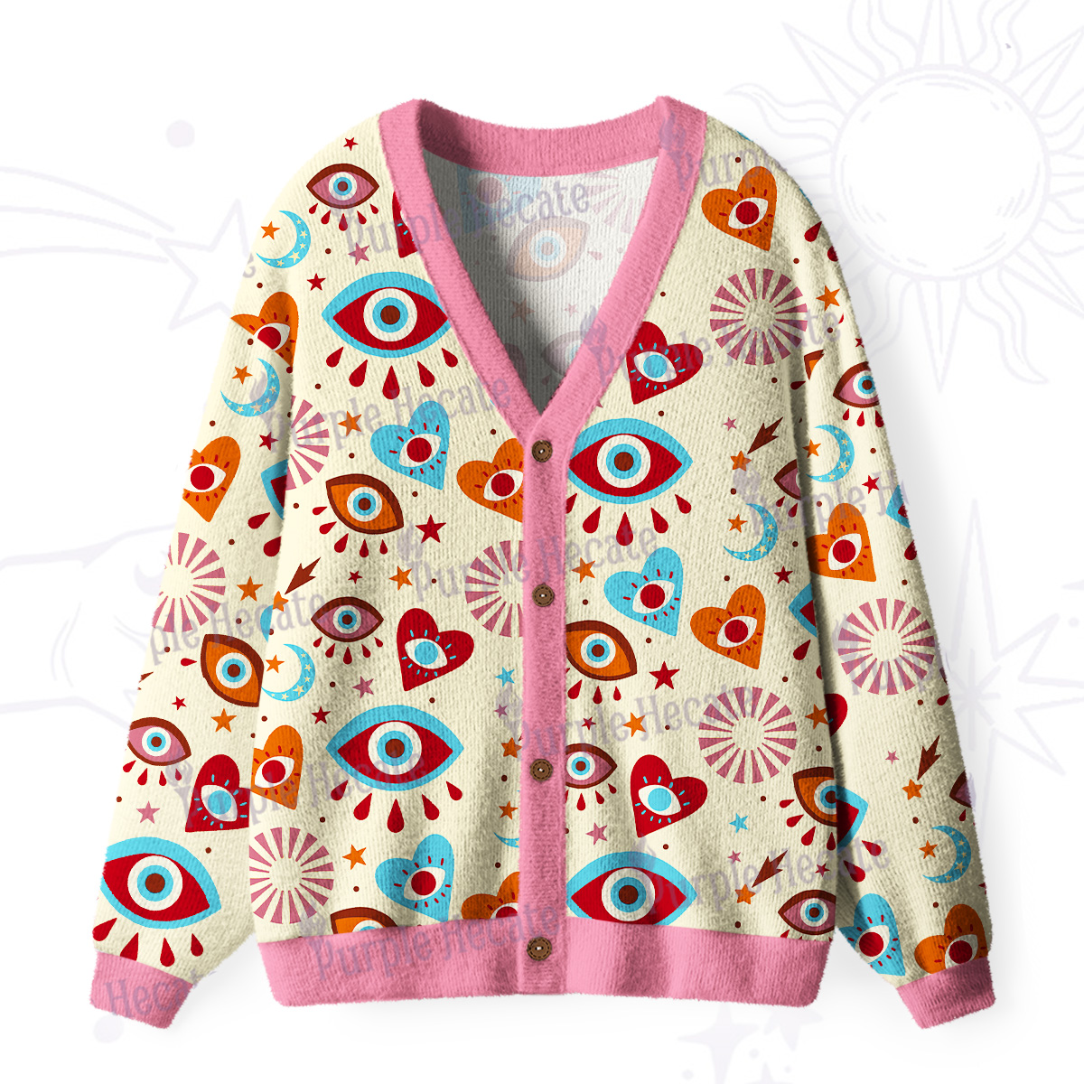 Purplehecate Protective Evil Eye Amulet Ugly Cardigan Sweaters