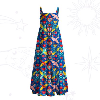 Purplehecate Sacred Hearts Spirit Birds Wide Straps Maxi Dress