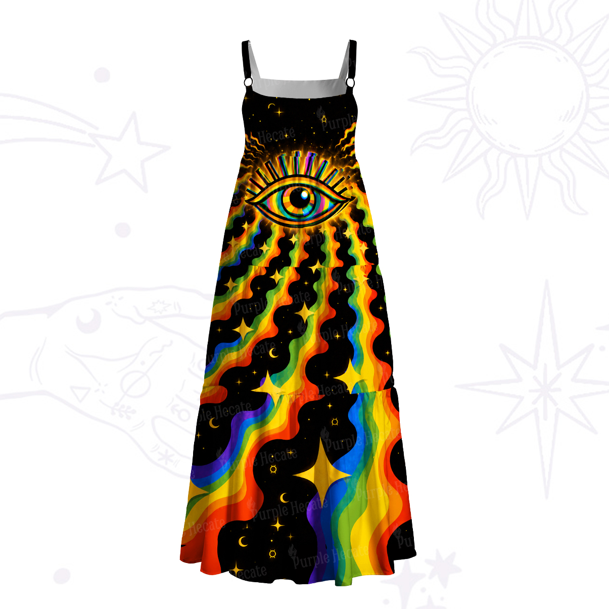 Purplehecate Eye of the Stars Rainbow Wide Straps Maxi Dress