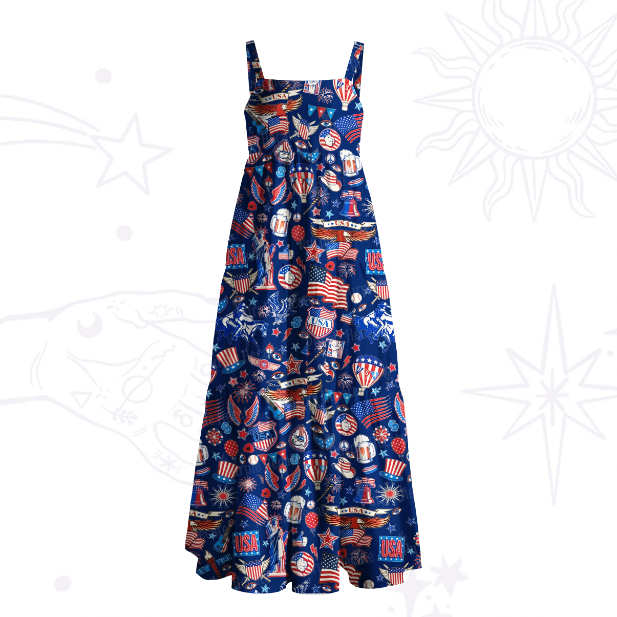 Purplehecate Freedom Festival Wide Straps Maxi Dress
