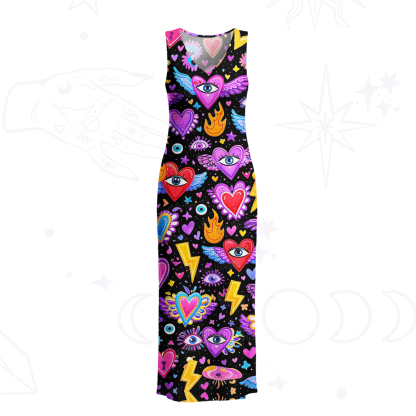 Purplehecate Mystic Heart Eye Wings Crochet Knit Maxi Dress