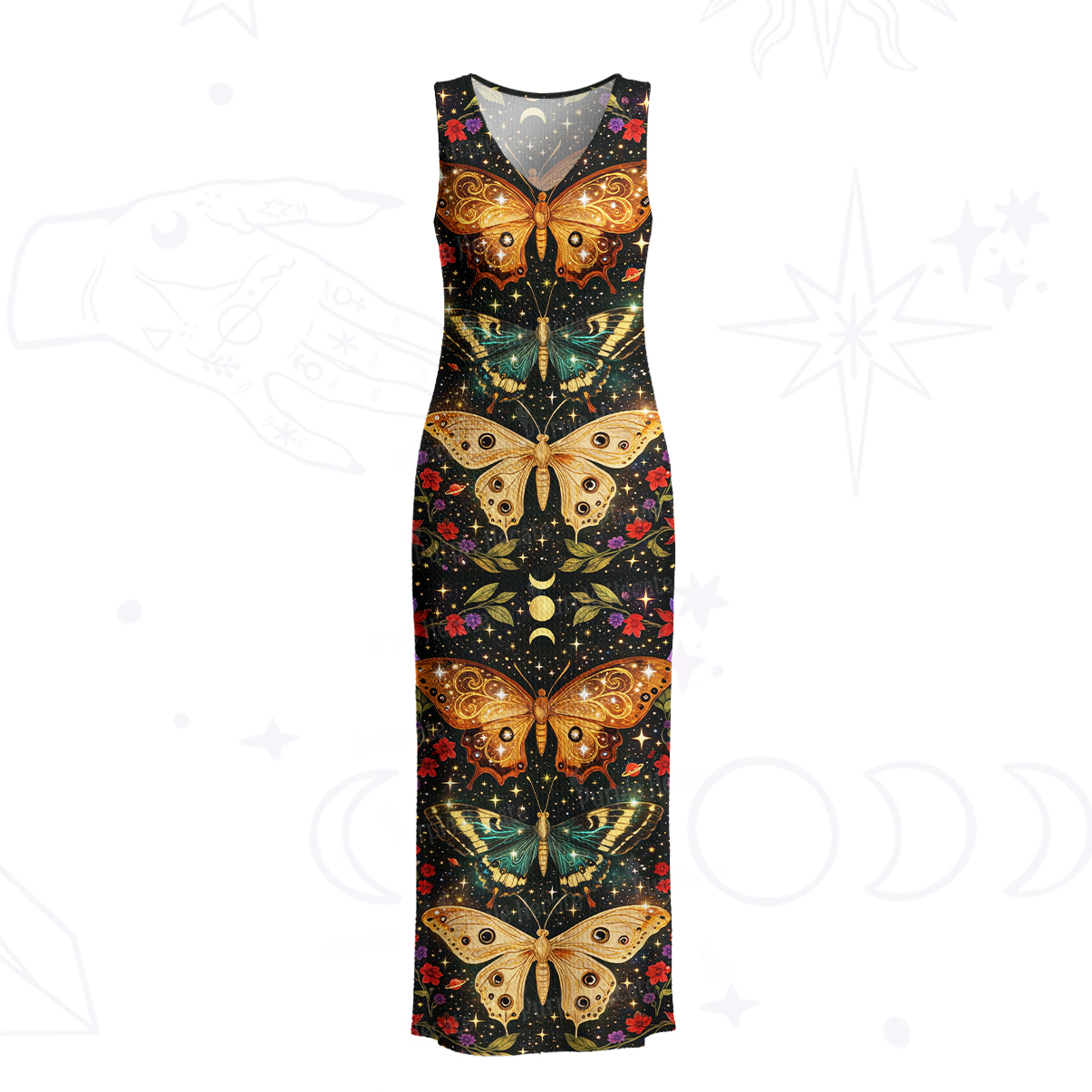 Purplehecate Mystic Butterfly Whisper Crochet Knit Maxi Dress