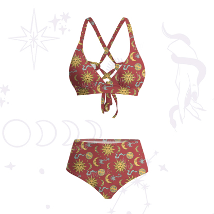 Purplehecate Magic of Sun and Moon Crisscross Tie-Back Bikini Set