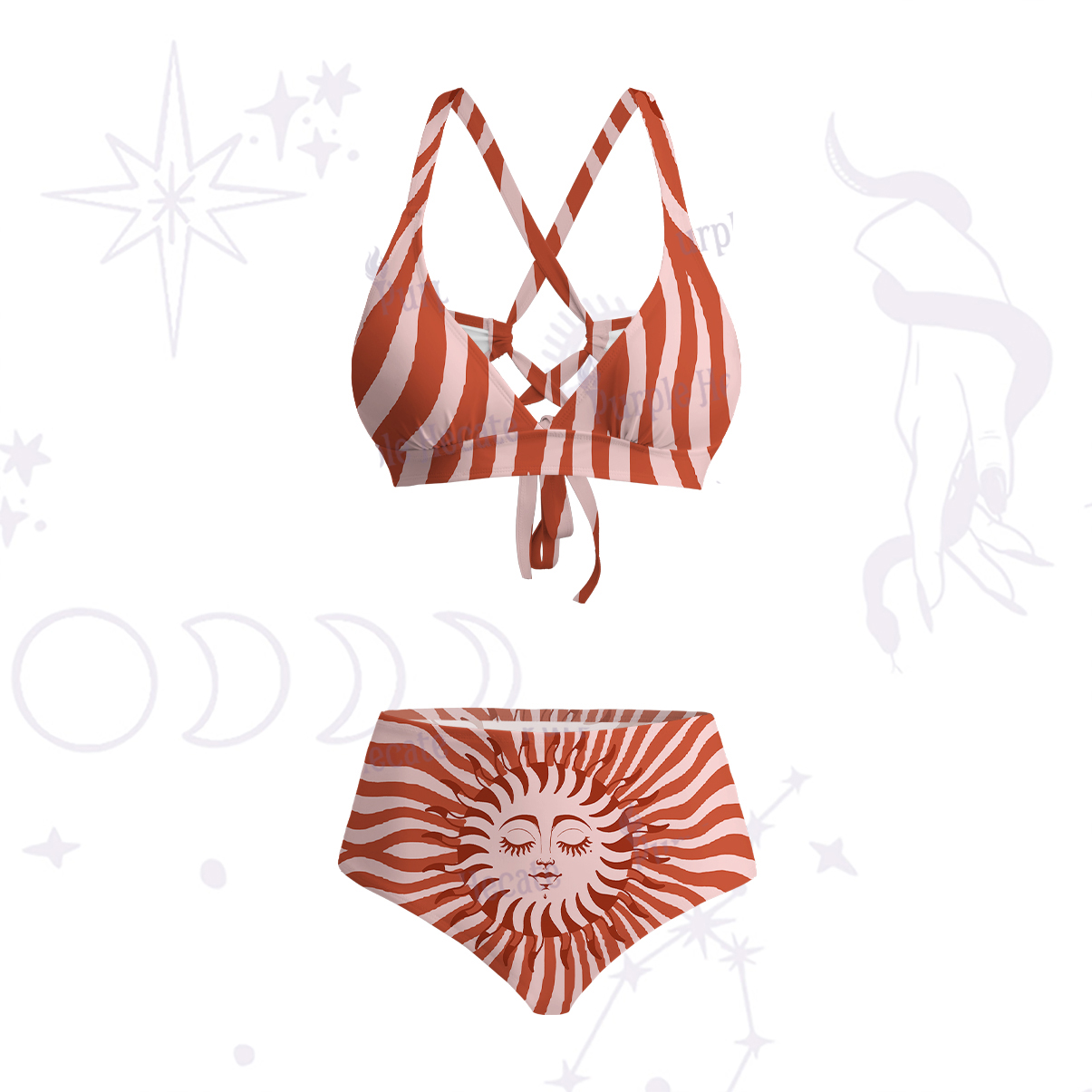 Purplehecate Radiance of the Sun Crisscross Tie-Back Bikini Set