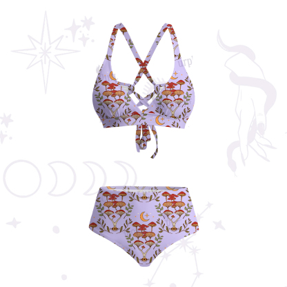 Purplehecate Psychedelic Mushrooms Crisscross Tie-Back Bikini Set