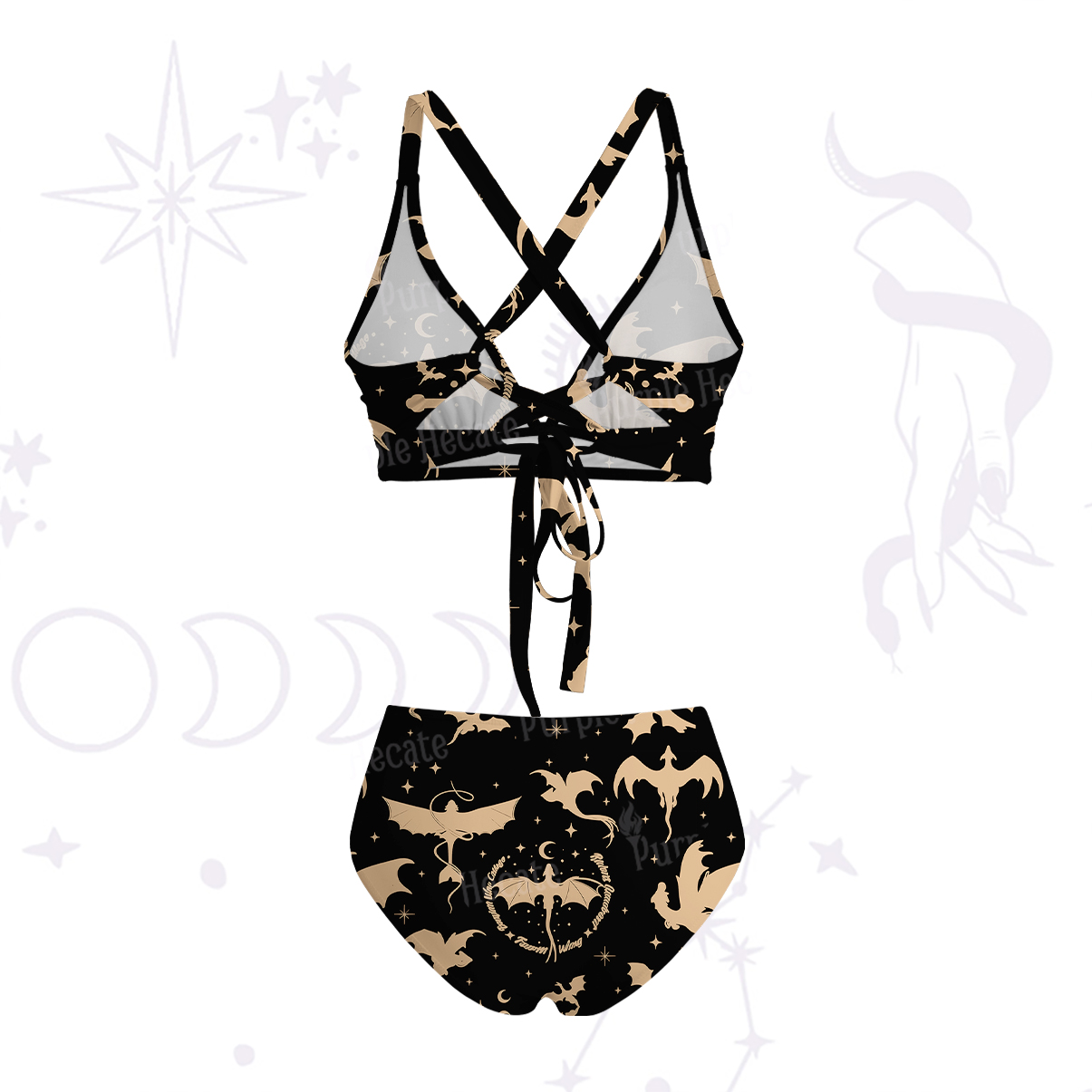 Purplehecate Fantasy Dragon Allover Crisscross Tie-Back Bikini Set