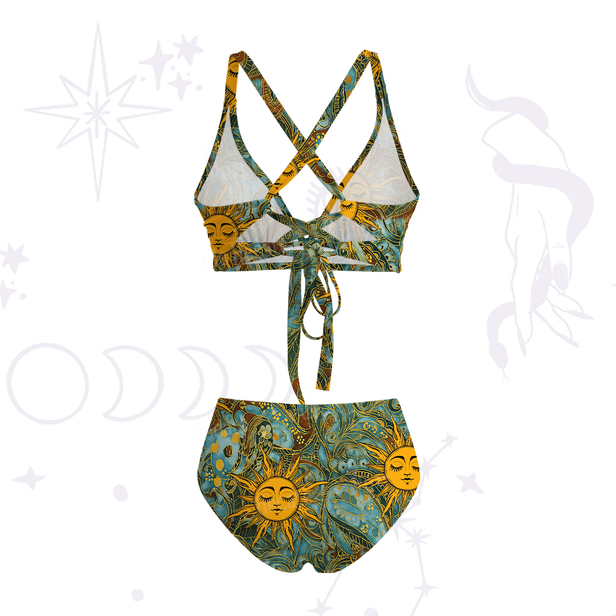 Purplehecate Golden Sun Wheel Crisscross Tie-Back Bikini Set