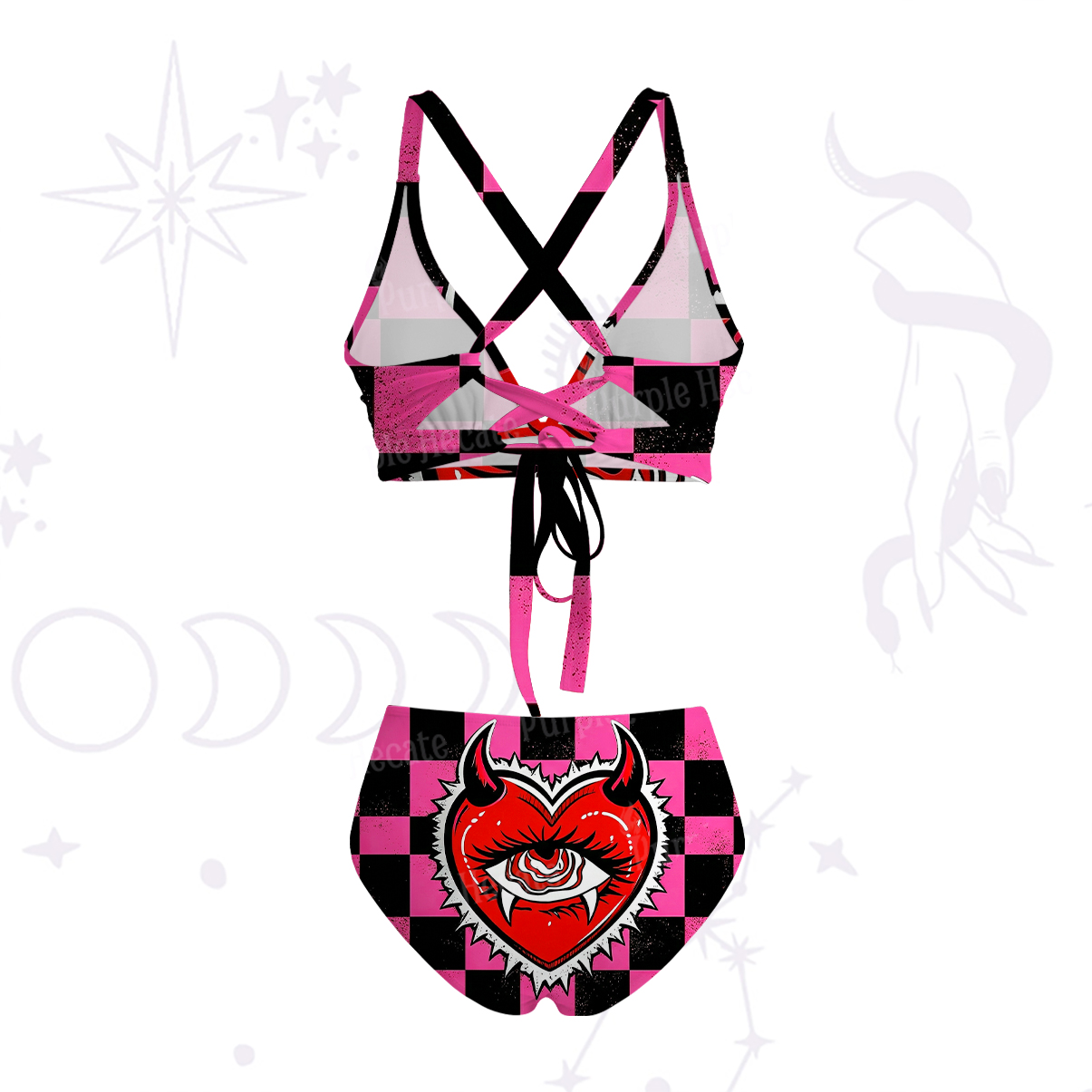 Purplehecate Heart of a Demon Crisscross Tie-Back Bikini Set