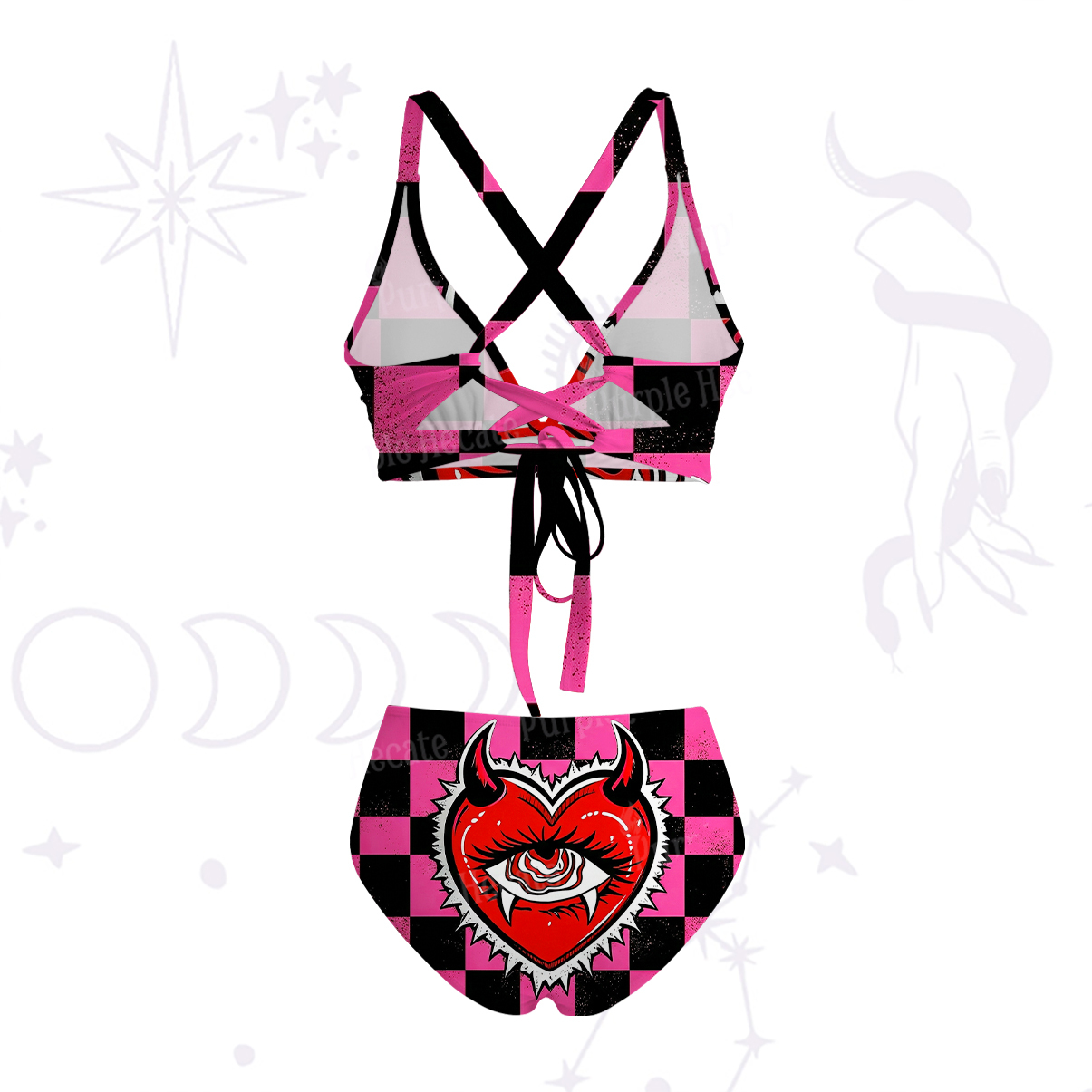 Purplehecate Heart of a Demon Crisscross Tie-Back Bikini Set