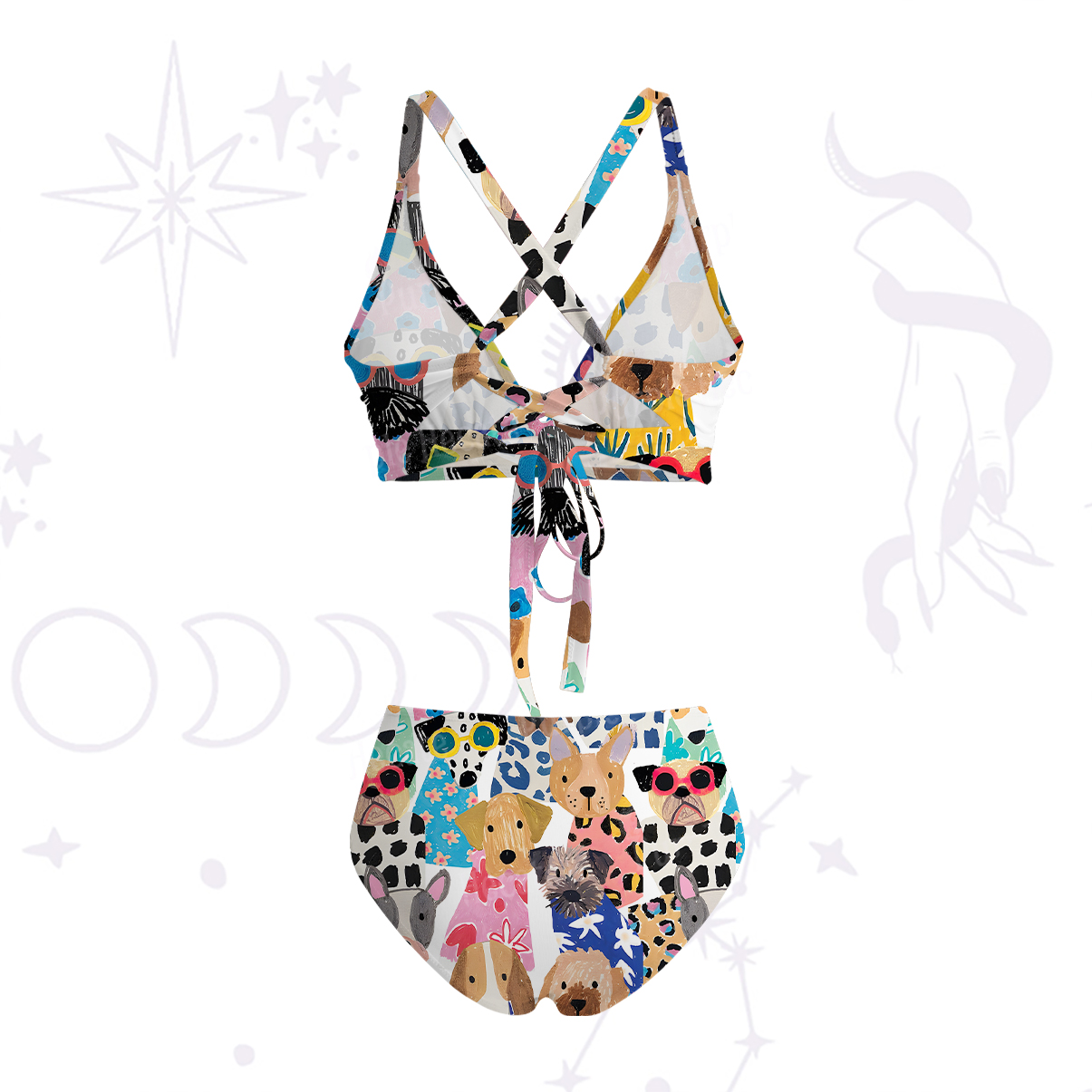 Purplehecate Puppy Parade Crisscross Tie-Back Bikini Set