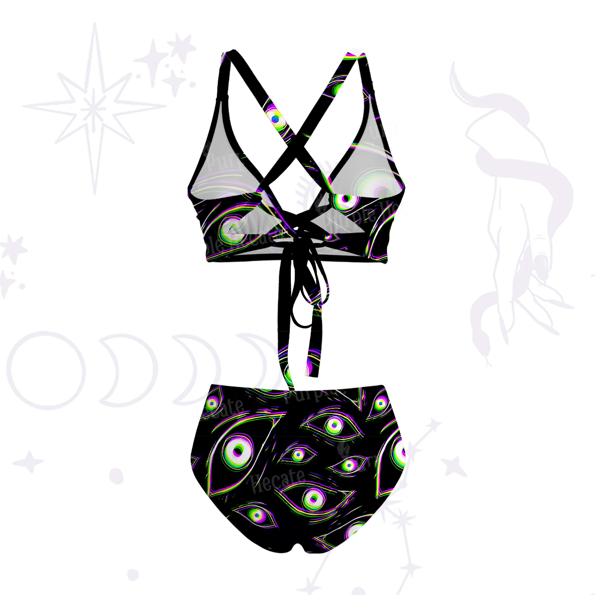 Purplehecate Glitch Vision Crisscross Tie-Back Bikini Set