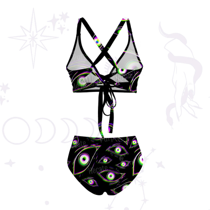 Purplehecate Glitch Vision Crisscross Tie-Back Bikini Set