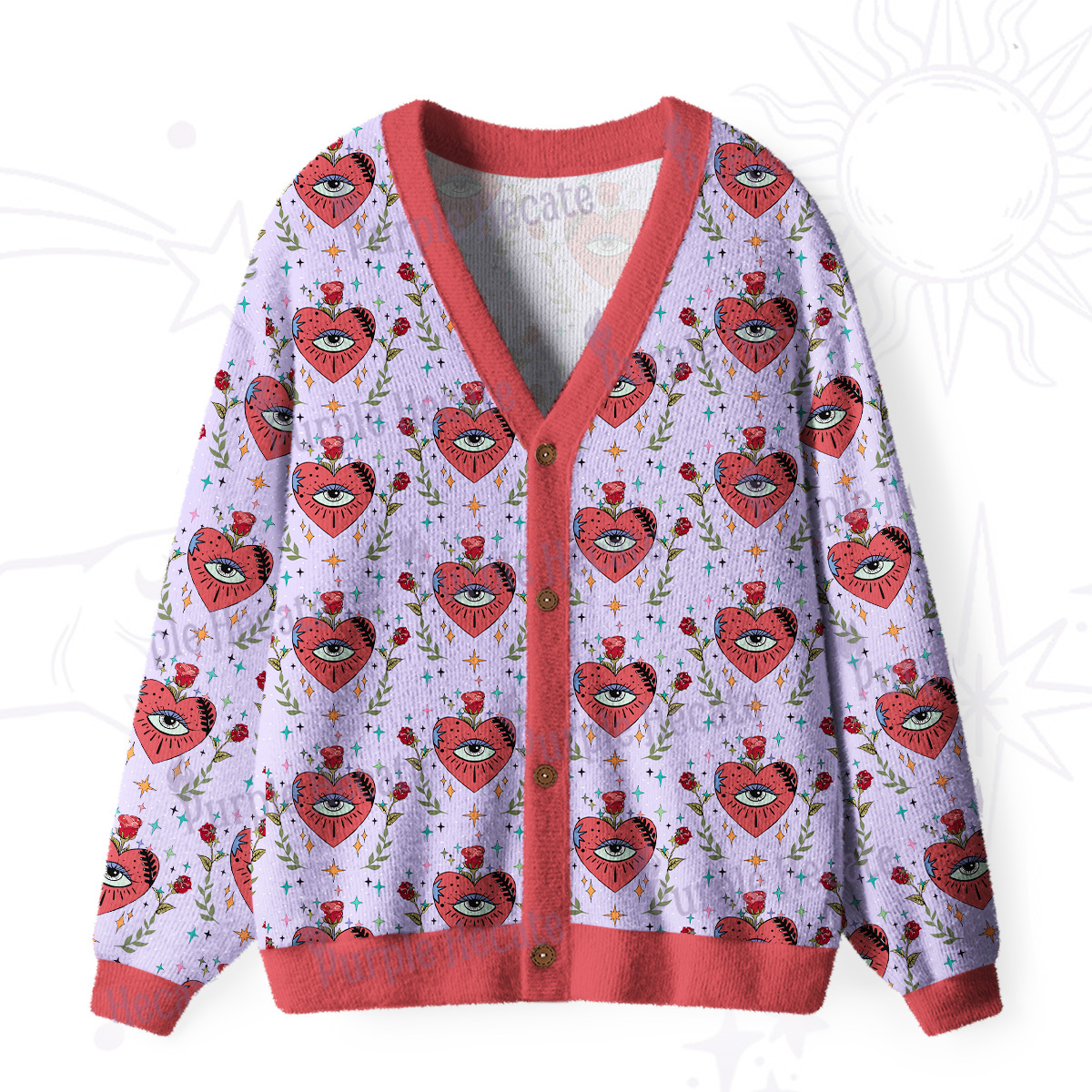 Purplehecate Sacred Heart Ugly Cardigan Sweaters