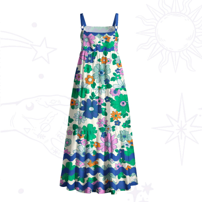 Purplehecate  Psychedelic Floral Wave Wide Straps Maxi Dress