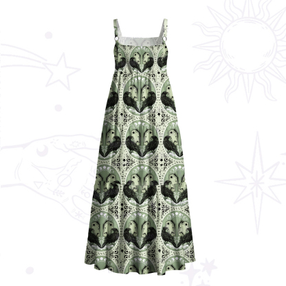 Purplehecate Divination Raven Coffin Print Wide Straps Maxi Dress