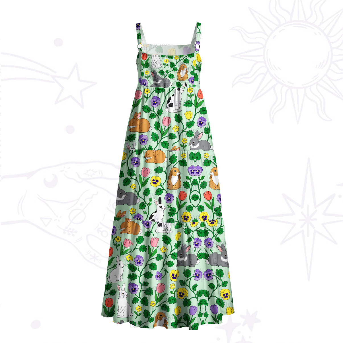 Purplehecate Spring Bunny Blossom Wide Straps Maxi Dress