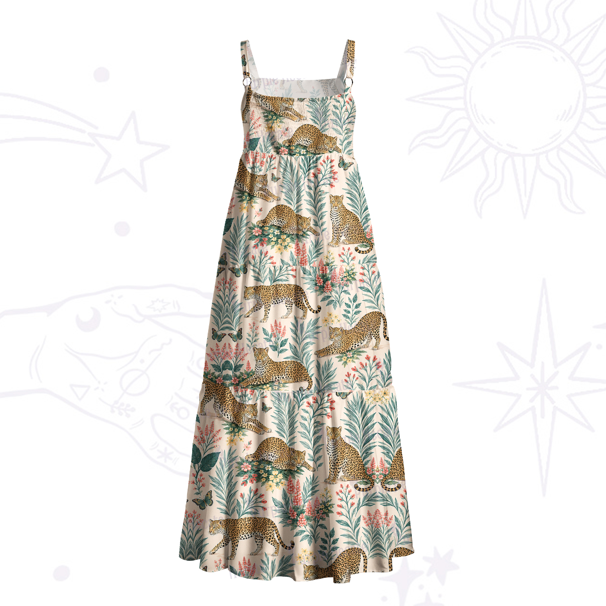 Purplehecate Wild Bloom Cheetah Wide Straps Maxi Dress