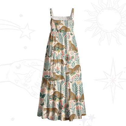 Purplehecate Wild Bloom Cheetah Wide Straps Maxi Dress