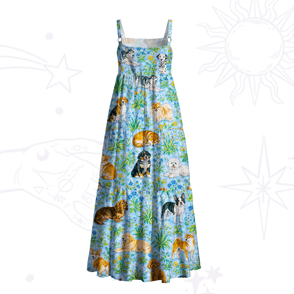 Purplehecate Puppy Party Wide Straps Maxi Dress