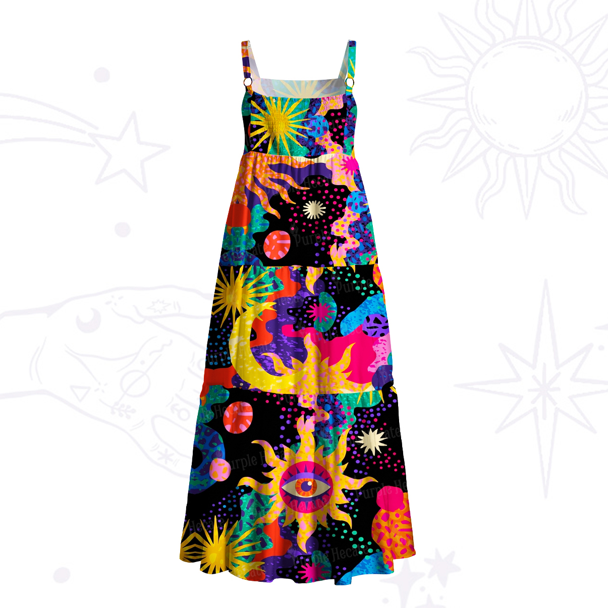Purplehecate Sun Moon Spirit Dance Wide Straps Maxi Dress