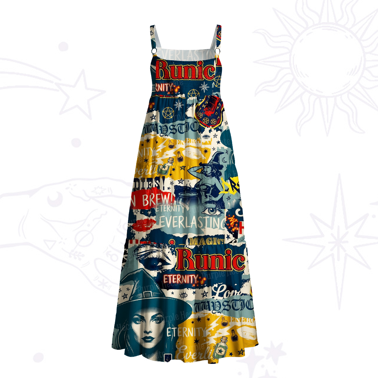 Purplehecate Vintage Magic Poster Collage Wide Straps Maxi Dress